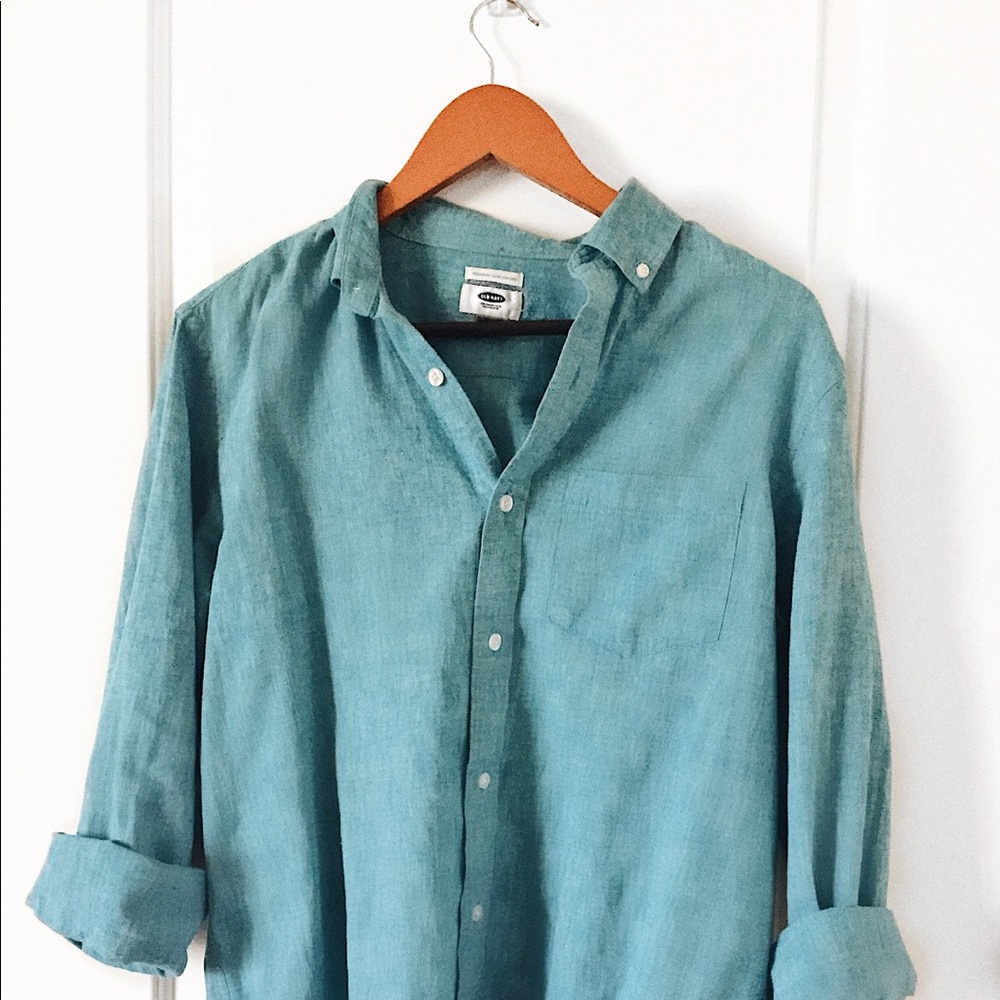 BOHO MODERN LINEN BUTTON DOWN UNISEX SMALL TEAL